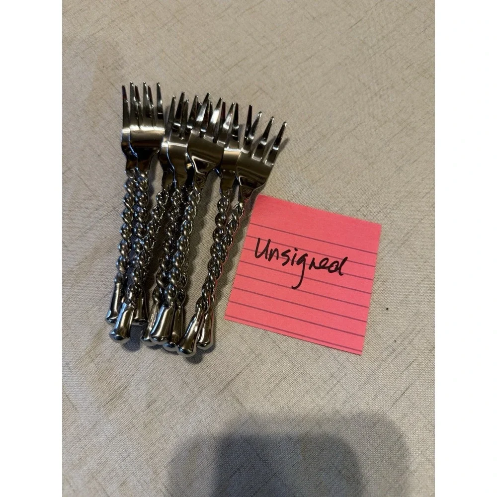 Set of 8 Vintage Style Stainless Steel Twisted Handle Cocktail Appetizer Forks
